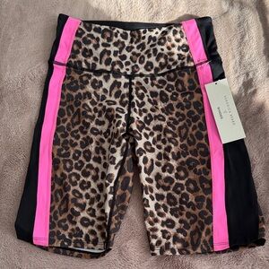 Veronica Beard Leopard Print Bike Shorts with Pink Stripes